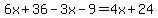 6x%2B36-3x-9=4x%2B24