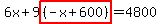 6x%2B9highlight%28%28-x%2B600%29%29=4800