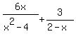 6x%2F%28x%5E2+-+4%29+%2B+3%2F%282+-+x%29