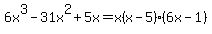 6x%5E3-31x%5E2%2B5x=x%28x-5%29%286x-1%29