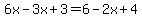 6x-3x%2B3=6-2x%2B4