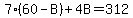7%2860-B%29%2B4B=312