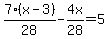 7%28x-3%29%2F28-4x%2F28=5
