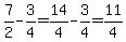 7%2F2+-+3%2F4+=+14%2F4+-+3%2F4+=+11%2F4