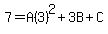7=A%283%29%5E2%2B3B%2BC