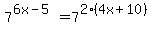 7%5E%286x-5%29=7%5E%282%284x%2B10%29%29