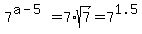 7%5E%28a-5%29+=+7%2Asqrt%287%29+=+7%5E1.5