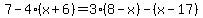 7-4%28x%2B6%29=3%288-x%29-%28x-17%29
