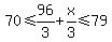 70%3C=+96%2F3%2Bx%2F3%3C=79