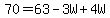 70=63-3W%2B4W