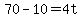 70-10=4t