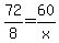 72%2F8+=+60%2Fx