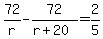 72%2Fr-72%2F%28r%2B20%29=2%2F5