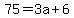 75+=+3a+%2B+6