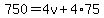 750=4v%2B4%2A75