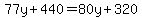 77y%2B440=80y%2B320