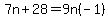 7n%2B28=9n%28-1%29