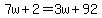 7w%2B2=3w%2B92