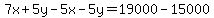 7x%2B5y-5x-5y=19000-15000