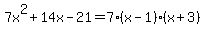 7x%5E2%2B14x-21+=+7%28x-1%29%28x%2B3%29