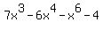 7x%5E3+-+6x%5E4+-+x%5E6+-+4