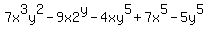 7x%5E3y%5E2-9x2%5Ey-4xy%5E5%2B7x%5E5-5y%5E5