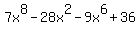 7x%5E8-28x%5E2-9x%5E6%2B36
