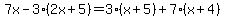 7x-3%282x%2B5%29=3%28x%2B5%29%2B7%28x%2B4%29