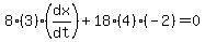 8%283%29%28dx%2Fdt%29%2B18%284%29%28-2%29=0