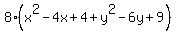 8%28x%5E2-4x%2B4%2By%5E2-6y%2B9%29