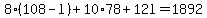8%2A%28108+-+l%29+%2B+10%2A78+%2B+12l+=+1892