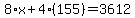 8%2Ax%2B4%28155%29=3612