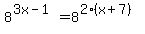 8%5E%283x-1%29+=+8%5E%282%28x%2B7%29%29