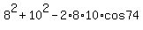 8%5E2+%2B+10%5E2+-2%2A8%2A10%2Acos+74