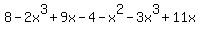 8-2x%5E3%2B9x+-4-x%5E2-3x%5E3%2B11x