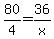 80%2F4+=+36%2Fx