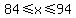 84%3C=x%3C=94