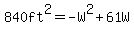 840ft%5E2=-W%5E2%2B61W