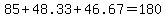 85%2B48.33%2B46.67=180