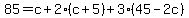 85=c%2B2%28c%2B5%29%2B3%2845-2c%29