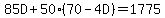 85D%2B50%2870-4D%29=1775
