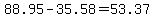 88.95-35.58=53.37