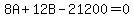 8A+%2B+12B+-+21200+=+0