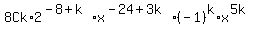 8Ck%2A2%5E%28-8%2Bk%29x%5E%28-24%2B3k%29%2A%28-1%29%5Ek%2Ax%5E%285k%29