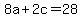 8a%2B2c+=+28