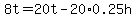 8t=20t-20%2A0.25h