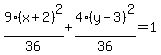 9%28x%2B2%29%5E2%2F36%2B4%28y-3%29%5E2%2F36=1