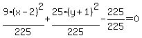 9%28x-2%29%5E2%2F225%2B25%28y%2B1%29%5E2%2F225-225%2F225=0
