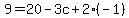 9=20-3c%2B2%28-1%29