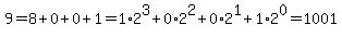 9=8%2B0%2B0%2B1=1%2A2%5E3%2B0%2A2%5E2%2B0%2A2%5E1%2B1%2A2%5E0=1001
